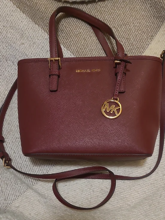 Michael Kors Burgundy Saffiano Leather Satchel with Gold Hardware - Picture 1 of 9